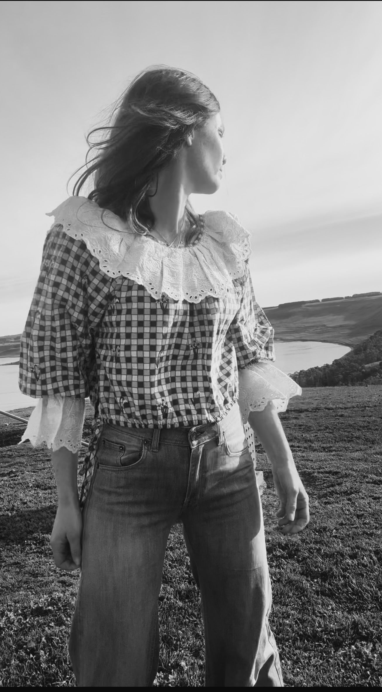 100% RECYCLED COTTON - MARTHA BLUE GINGHAM BLOUSE
