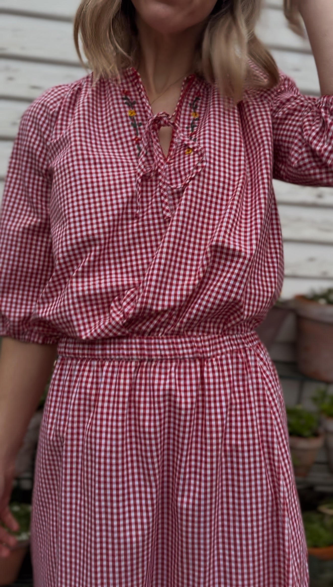 ANYA SMOCK BLOUSE RED GINGHAM