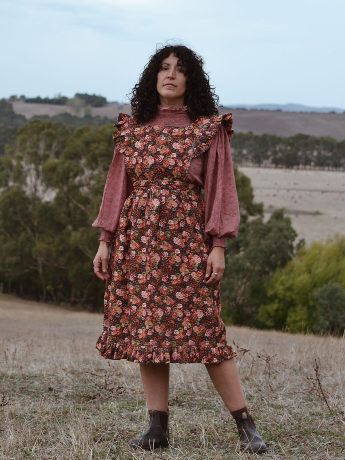 100% RECYCLED COTTON - AUTUMNAL ANOUK RUFFLE PINAFORE/SKIRT CORDUROY