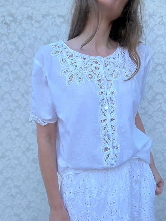 REWORKED - WHITE COTTON BLOUSE 8-12