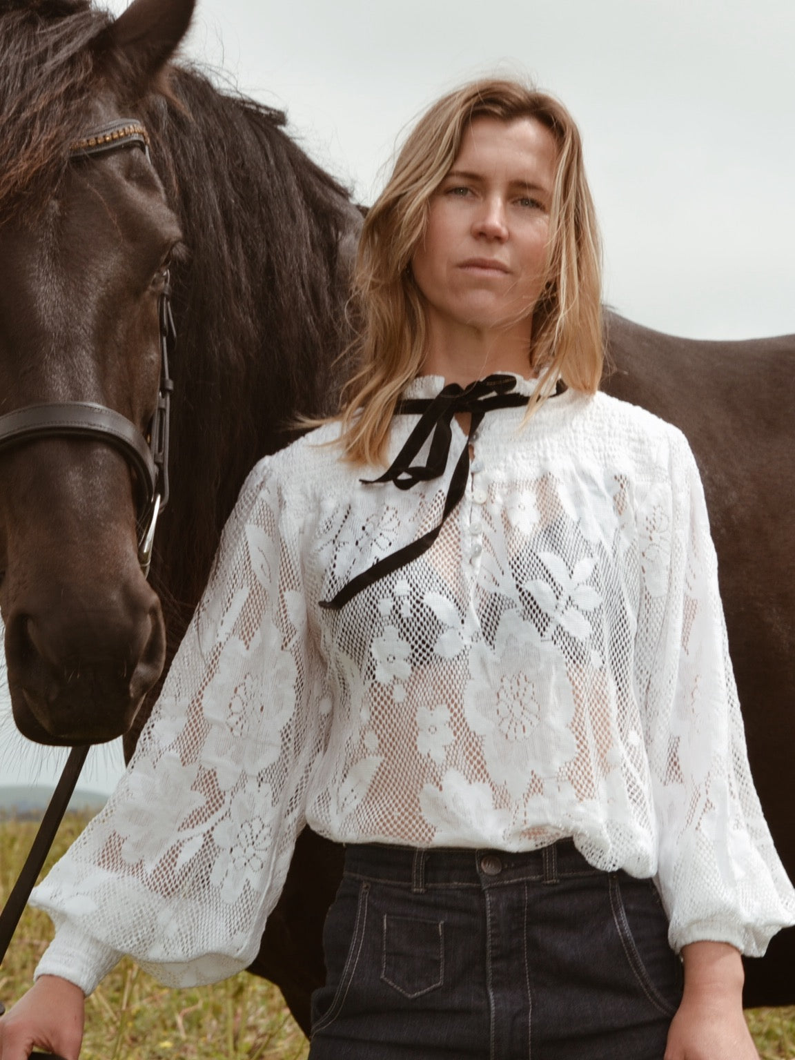 CELESTE CROCHET COTTON BLOUSE WHITE