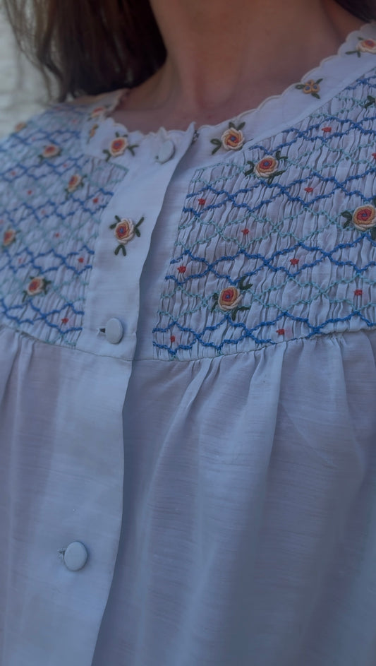 REWORKED - LIGHT BLUE SMOCK DETAILED BLOUSE 8-12