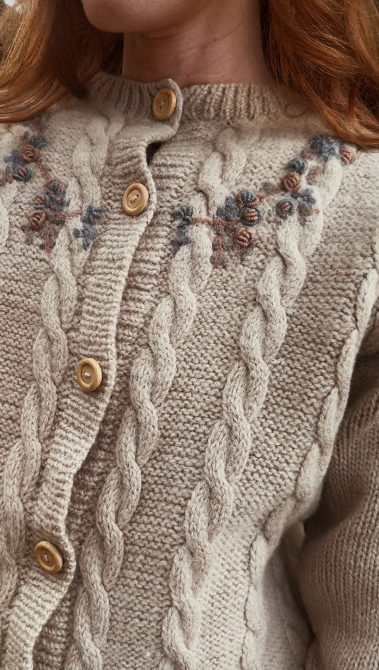 VINTAGE WOOL LINTEX EMBROIDERED CARDIGAN