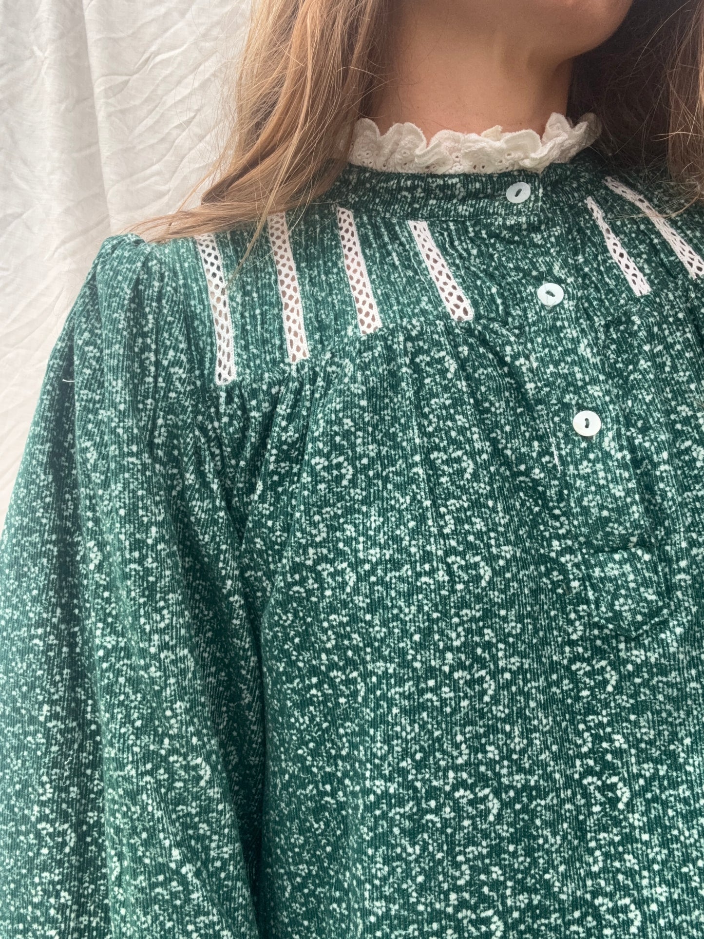 PRELOVED - 100% RECYCLED COTTON CORDUROY - CLOTHILDE DRESS FOREST GREEN MIDI XS