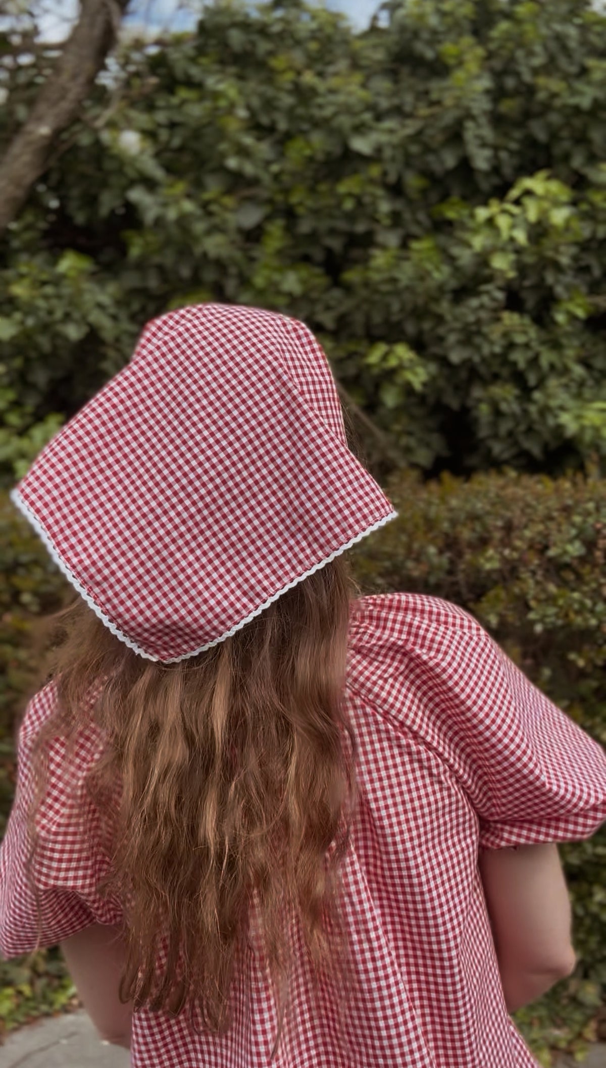 RED COTTON GINGHAM HEAD SCARF