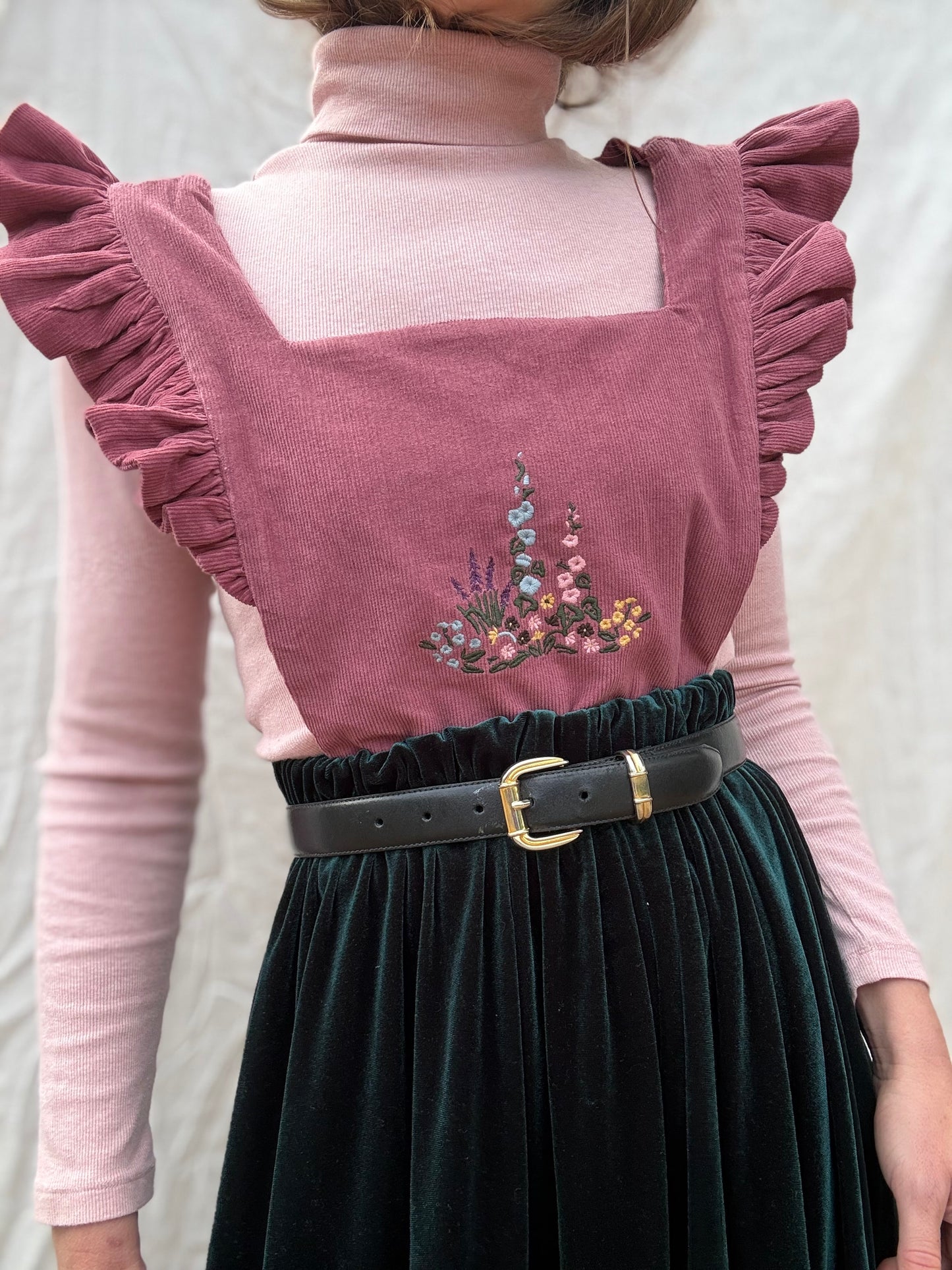 100% RECYCLED COTTON - ANOUK RUFFLE PINAFORE/SKIRT CORDUROY