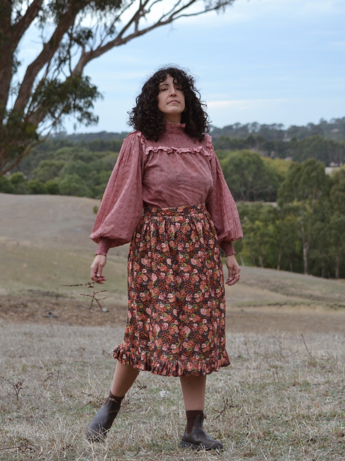 100% RECYCLED COTTON - AUTUMNAL ANOUK RUFFLE PINAFORE/SKIRT CORDUROY