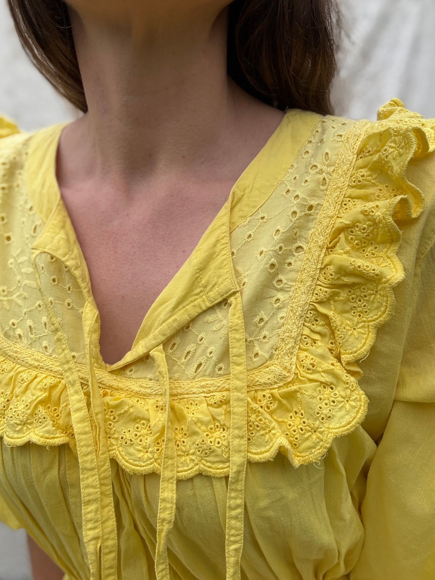 PRELOVED - 100% RECYCLED COTTON - ABERDEEN BUTTERCUP COTTON LACE DRESS SMALL