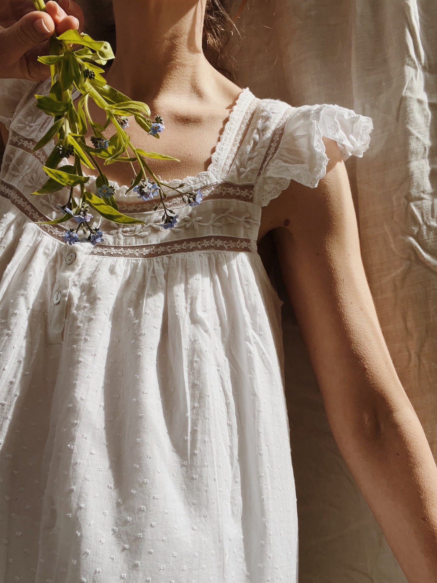 1 LEFT - 100% RECYCLED COTTON - ALICE DRESS - WHITE (SHORTER STYLE)