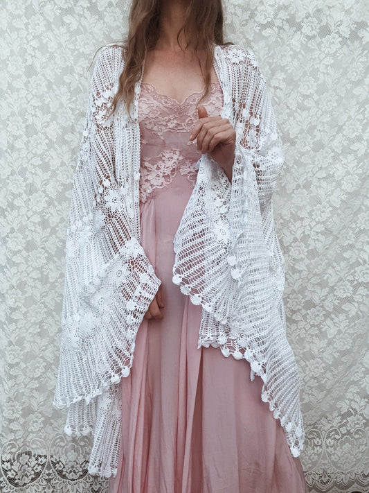 REWORKED - WHITE CROCHET THROW ONE SIZE