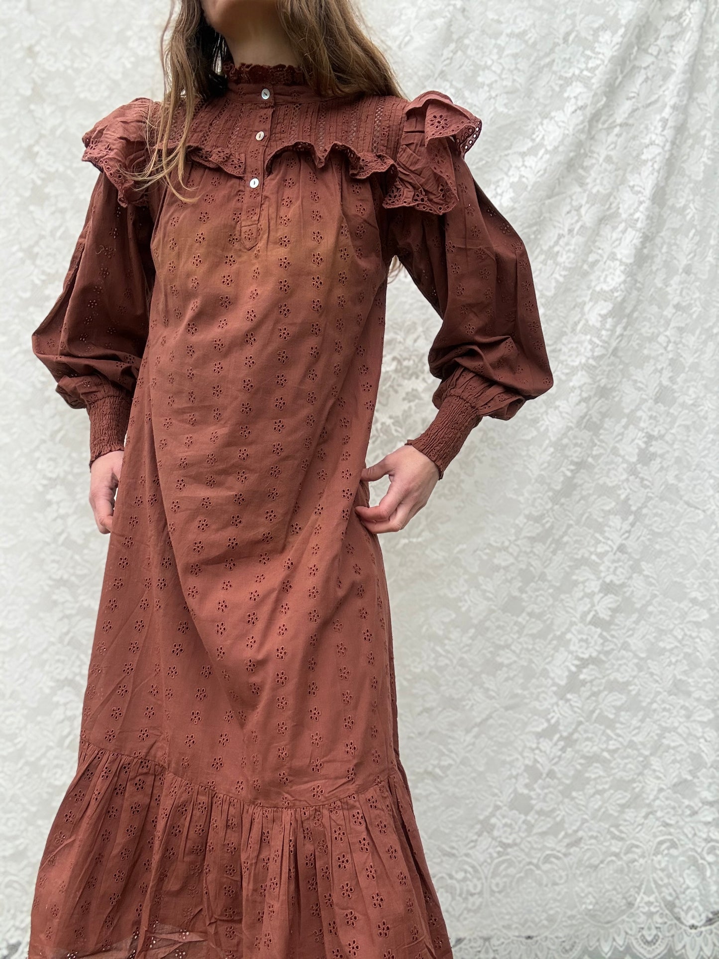 SECOND - 100% RECYCLED COTTON - CLOTHILDE DRESS RUST