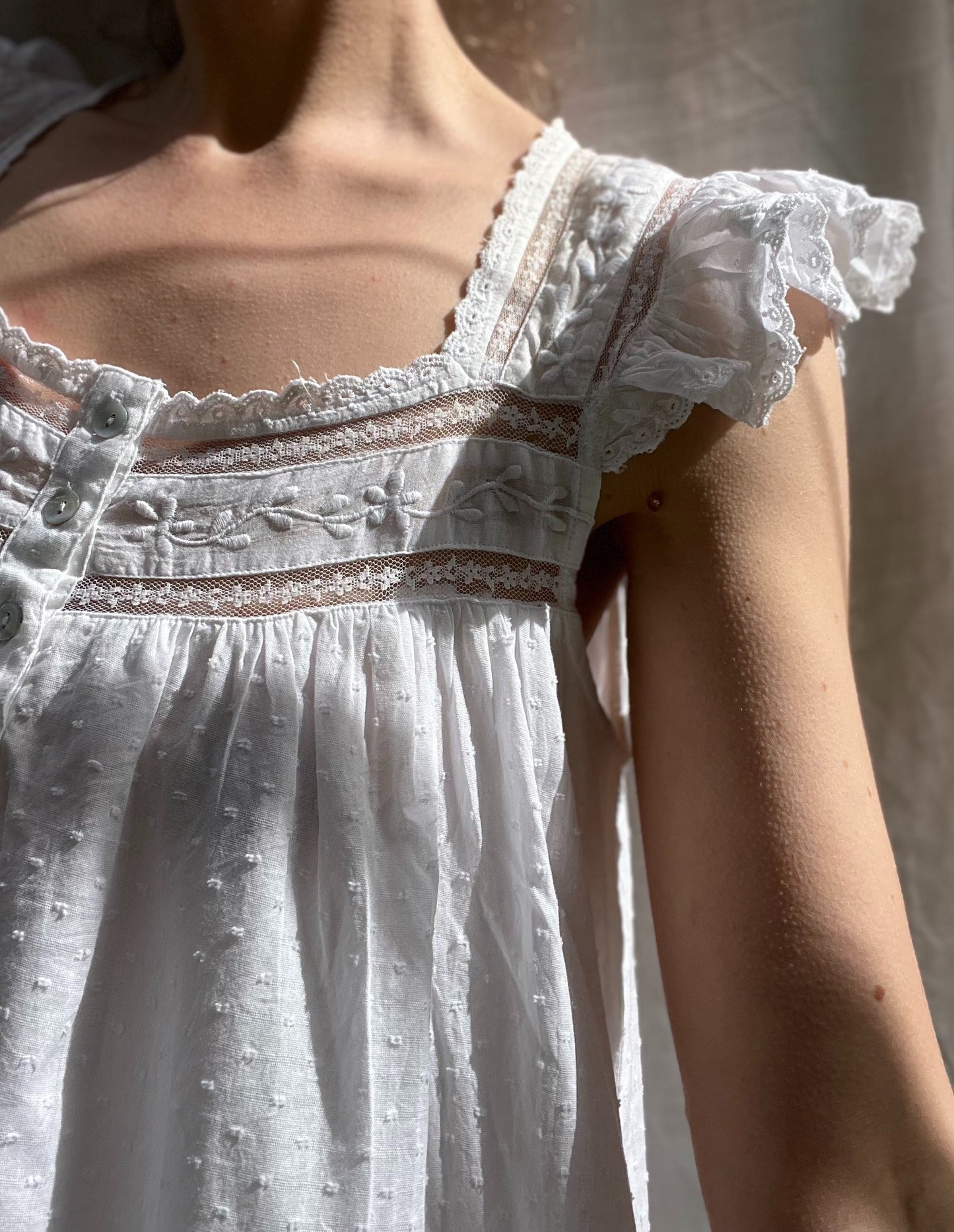 1 LEFT - 100% RECYCLED COTTON - ALICE DRESS - WHITE (SHORTER STYLE)