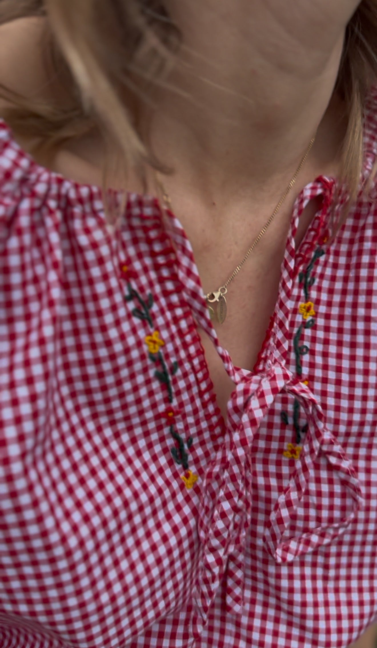 ANYA SMOCK BLOUSE RED GINGHAM