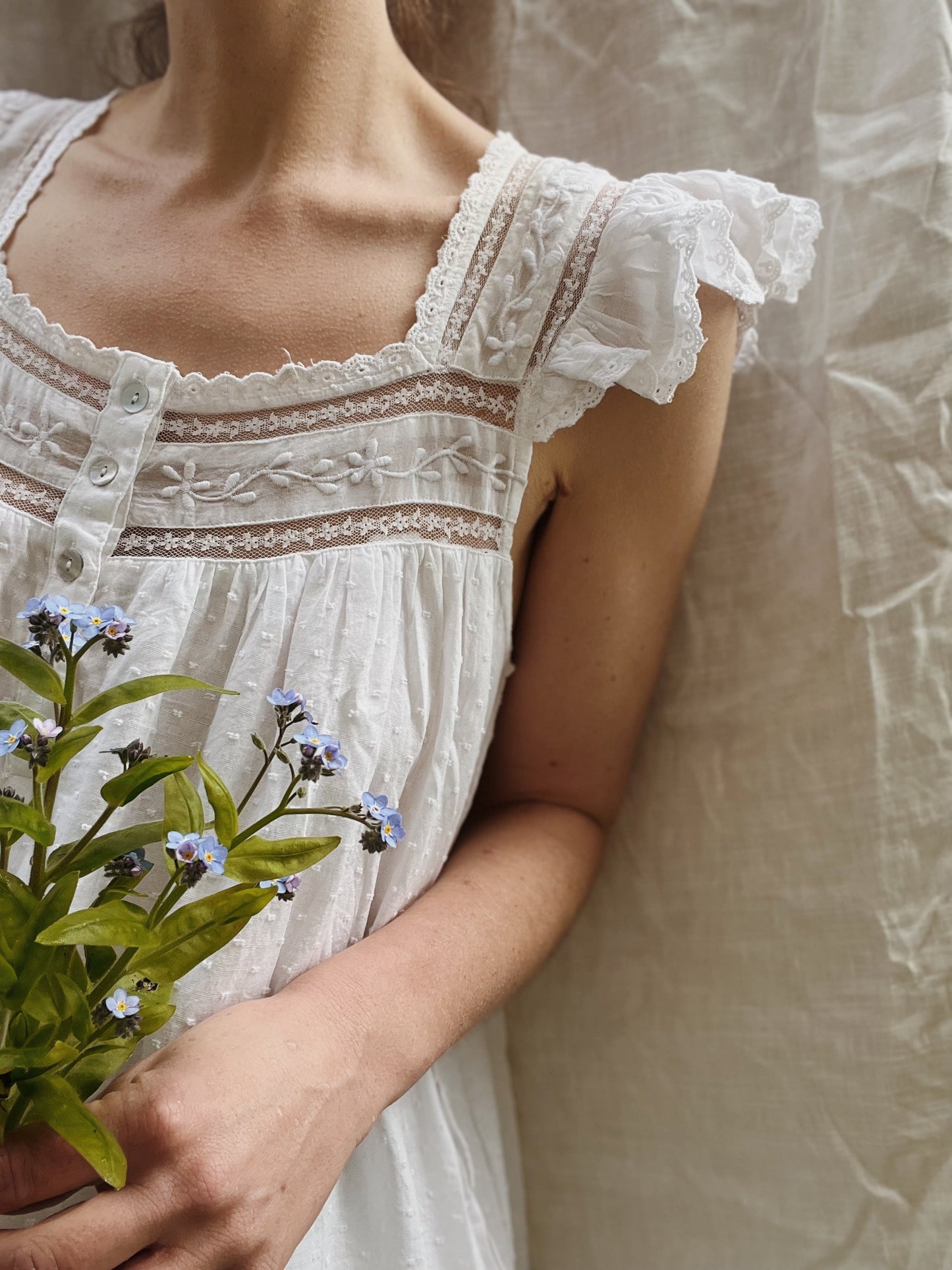 1 LEFT - 100% RECYCLED COTTON - ALICE DRESS - WHITE (SHORTER STYLE)