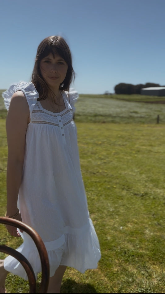 100% RECYCLED COTTON - ALICE DRESS - WHITE