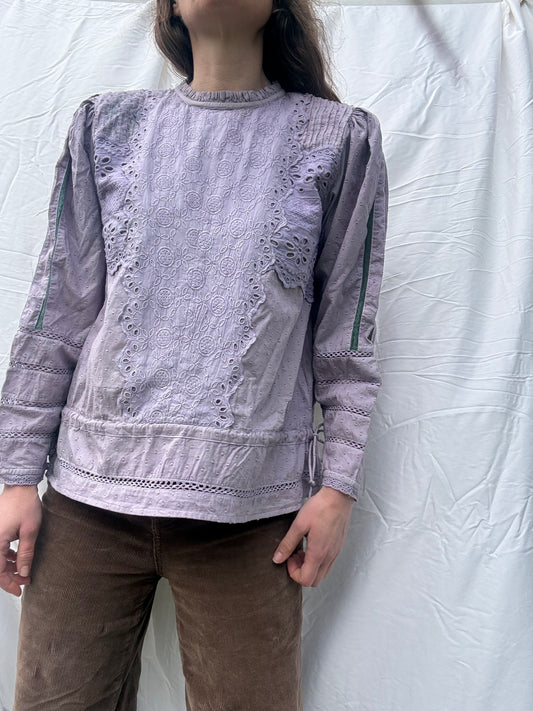 SAMPLE - SAINSBURY COTTON LACE BLOUSE LAVENDER SMALL
