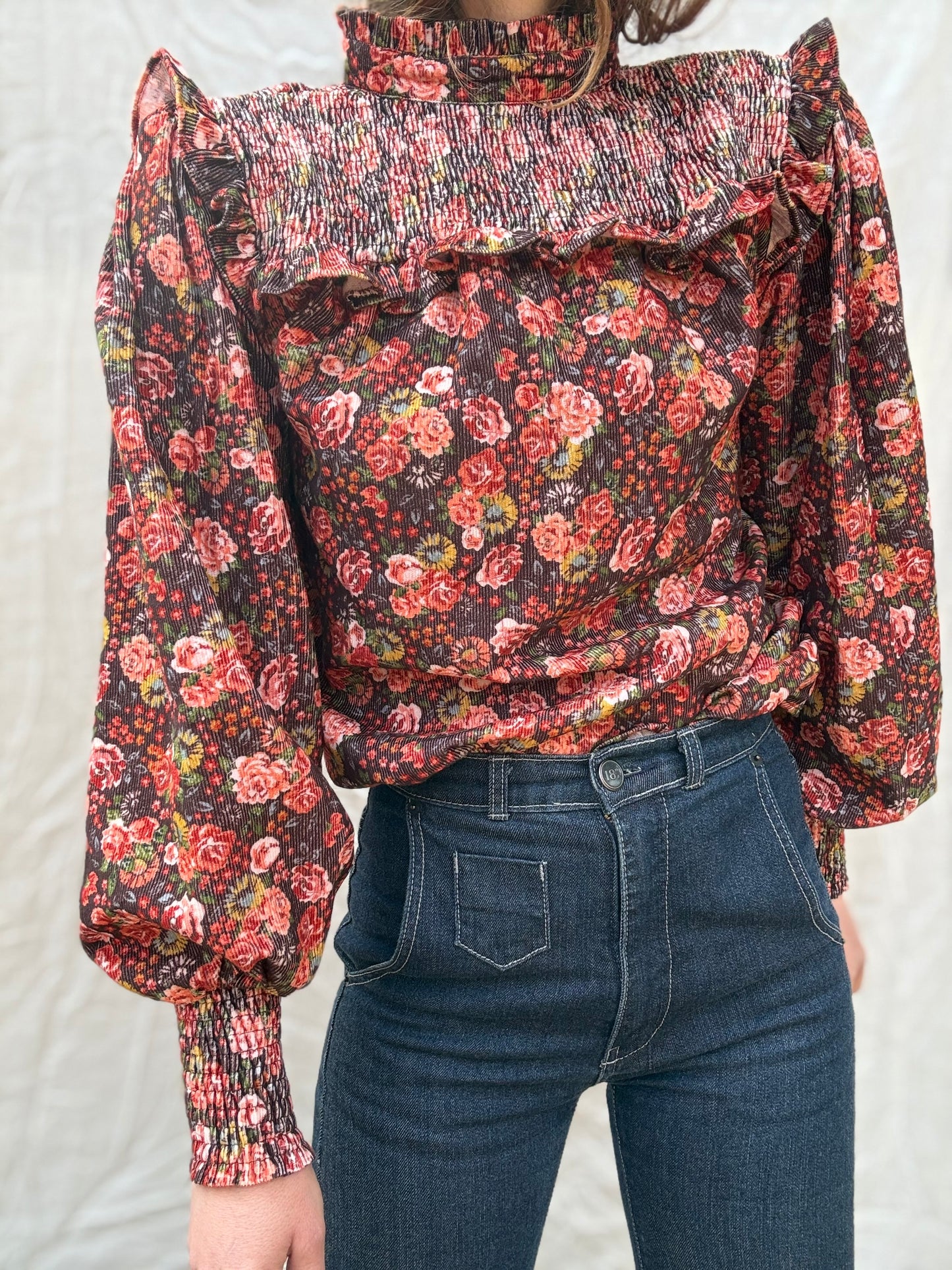 100% RECYCLED COTTON CORDUROY- BAMBI BLOUSE AUTUMNAL FLORAL