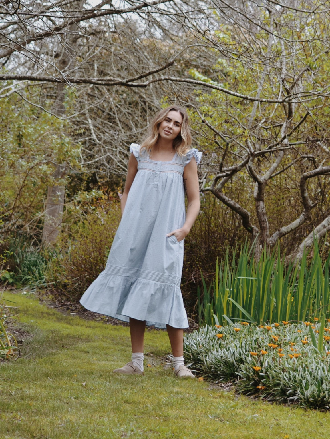 100% RECYCLED COTTON - ALICE DRESS - PASTEL BLUE