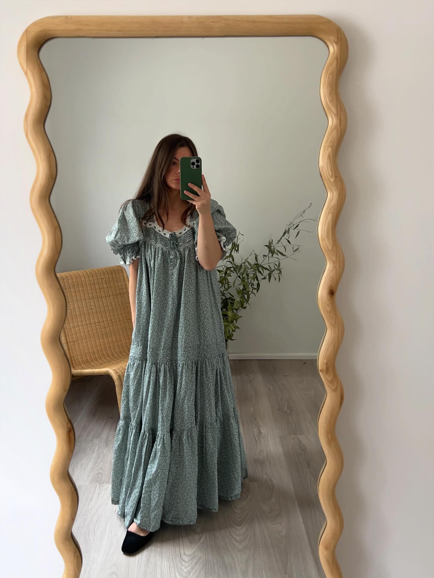 100% RECYCLED COTTON - MORNING SONG HAND SMOCKED TIERED DRESS - SAGE G ANKOA 100% RECYCLED COTTON - MORNING SONG HAND SMOCKED TIERED DRESS - SAGE G ANKOA