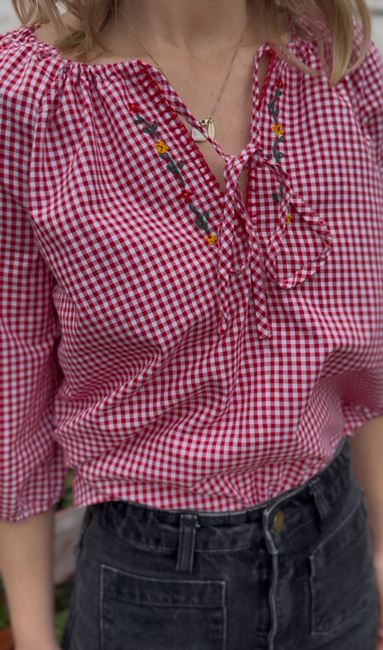 ANYA SMOCK BLOUSE RED GINGHAM
