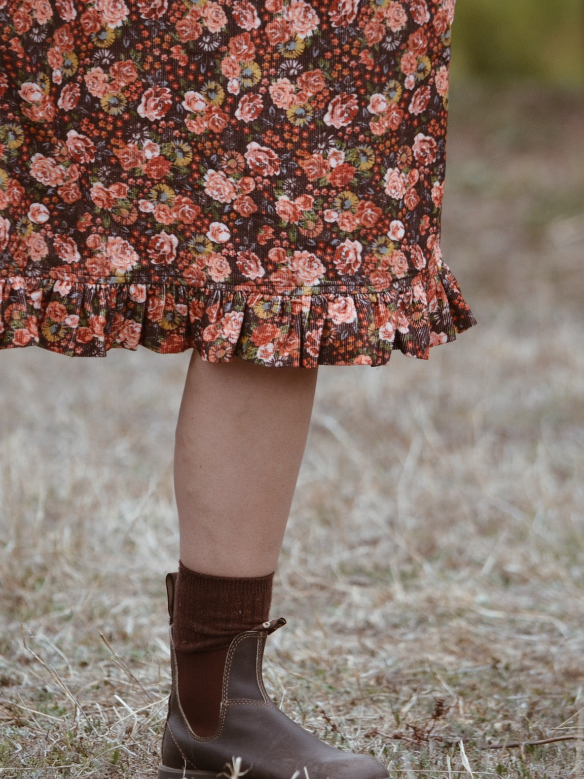 100% RECYCLED COTTON - AUTUMNAL ANOUK RUFFLE PINAFORE/SKIRT CORDUROY