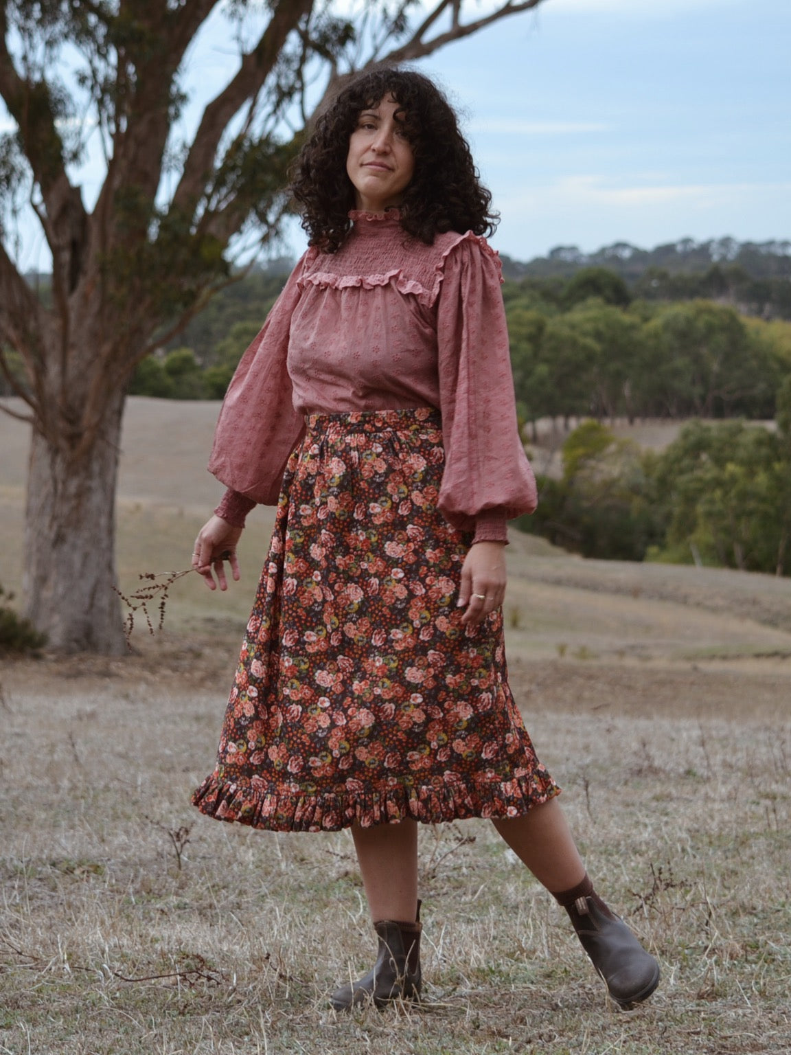 100% RECYCLED COTTON - AUTUMNAL ANOUK RUFFLE PINAFORE/SKIRT CORDUROY