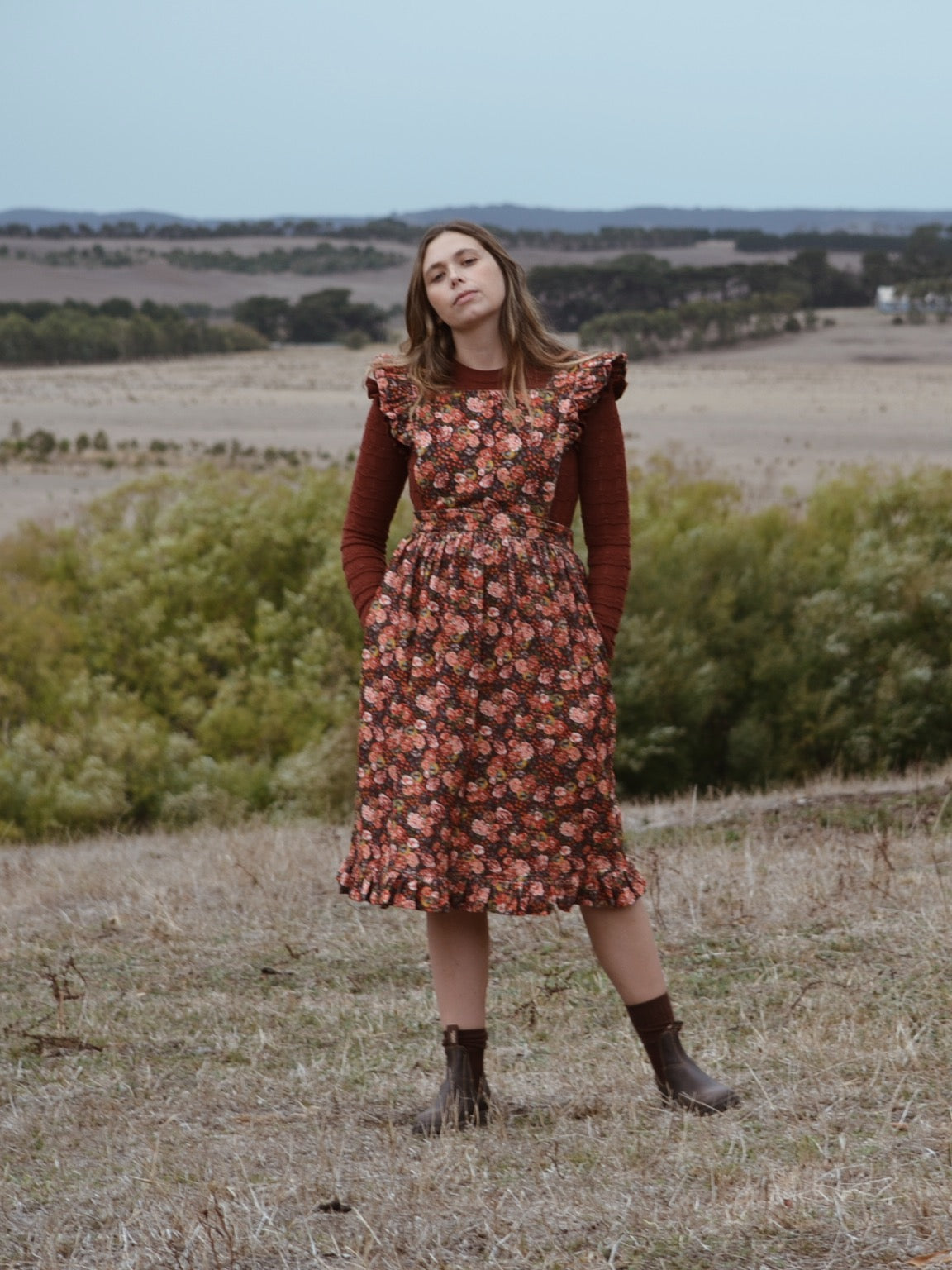 100% RECYCLED COTTON - AUTUMNAL ANOUK RUFFLE PINAFORE/SKIRT CORDUROY