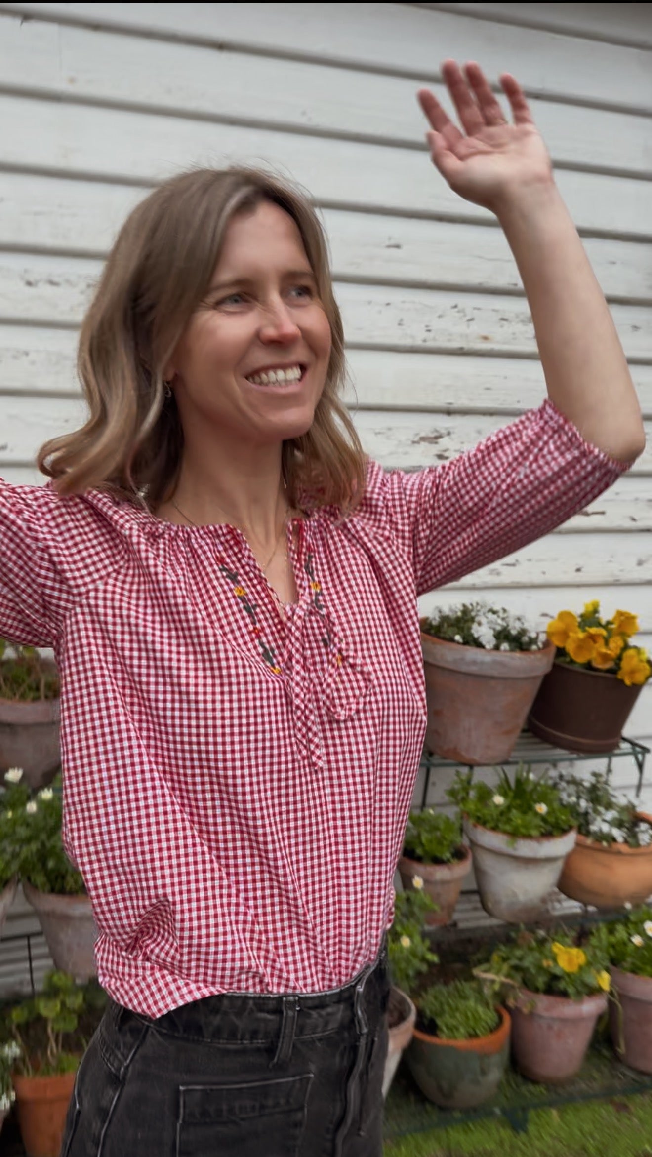 ANYA SMOCK BLOUSE RED GINGHAM