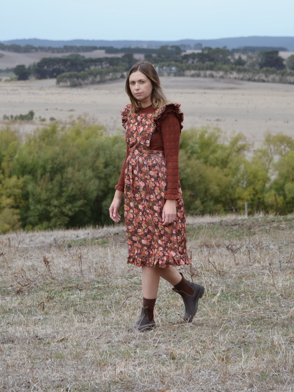 100% RECYCLED COTTON - AUTUMNAL ANOUK RUFFLE PINAFORE/SKIRT CORDUROY