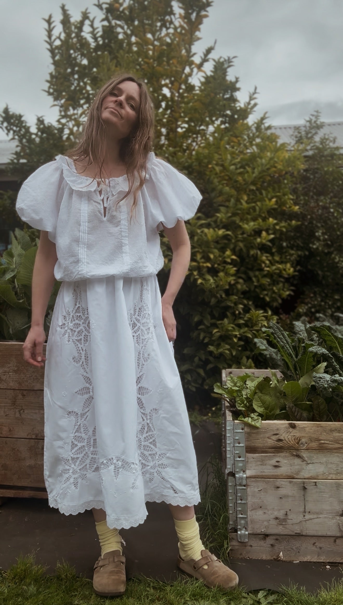 ONE OF A KIND SKIRT WHITE COTTON DETAILED XS-S