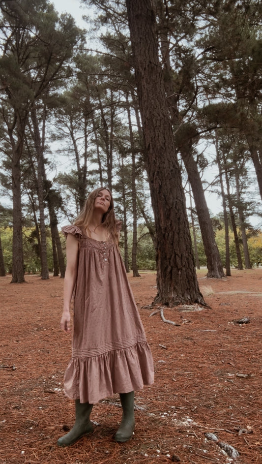 ONE ONLY - 100% RECYCLED COTTON - ALICE DRESS - CHOCOLATE XS
