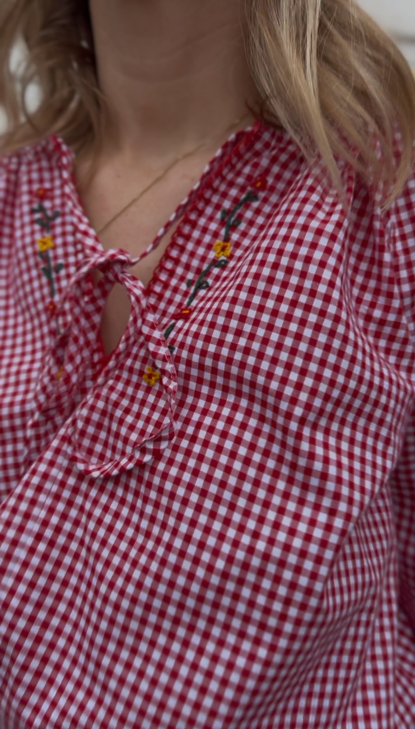 ANYA SMOCK BLOUSE RED GINGHAM