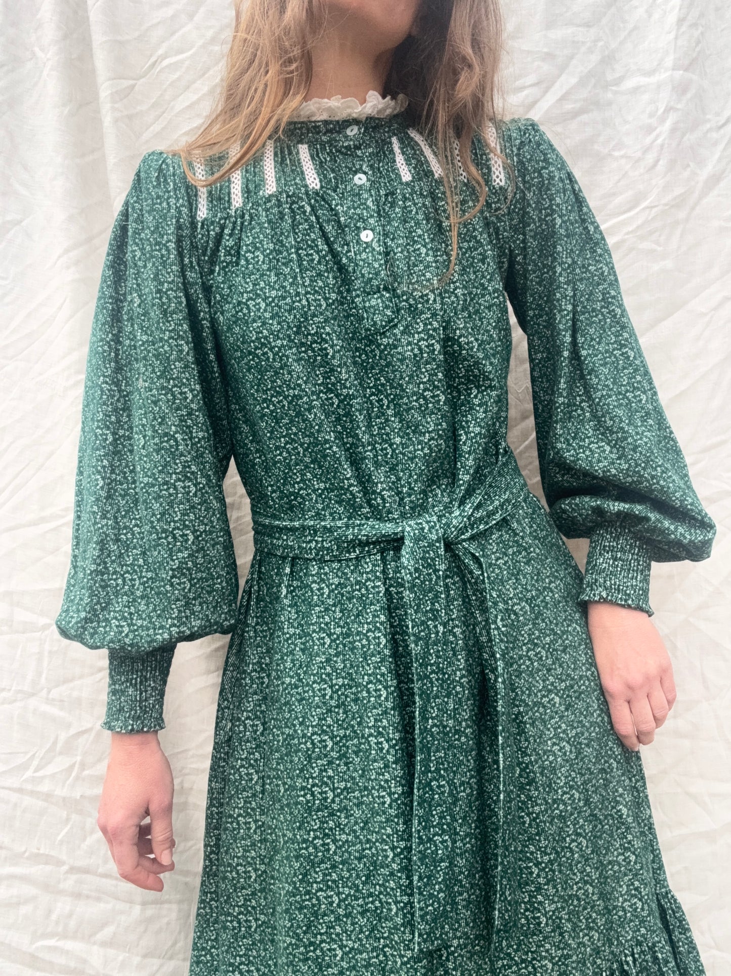 PRELOVED - 100% RECYCLED COTTON CORDUROY - CLOTHILDE DRESS FOREST GREEN MIDI XS
