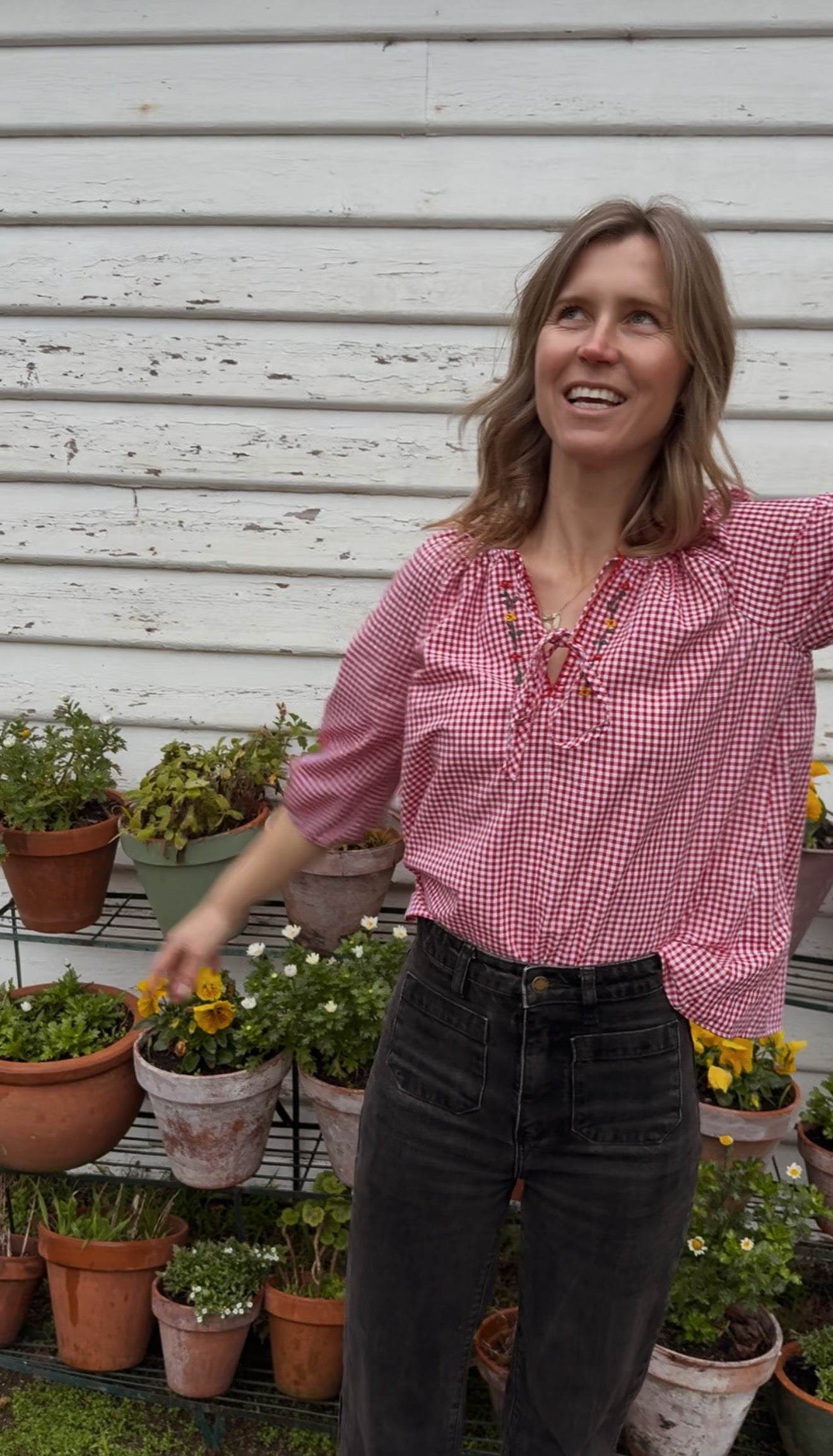 ANYA SMOCK BLOUSE RED GINGHAM