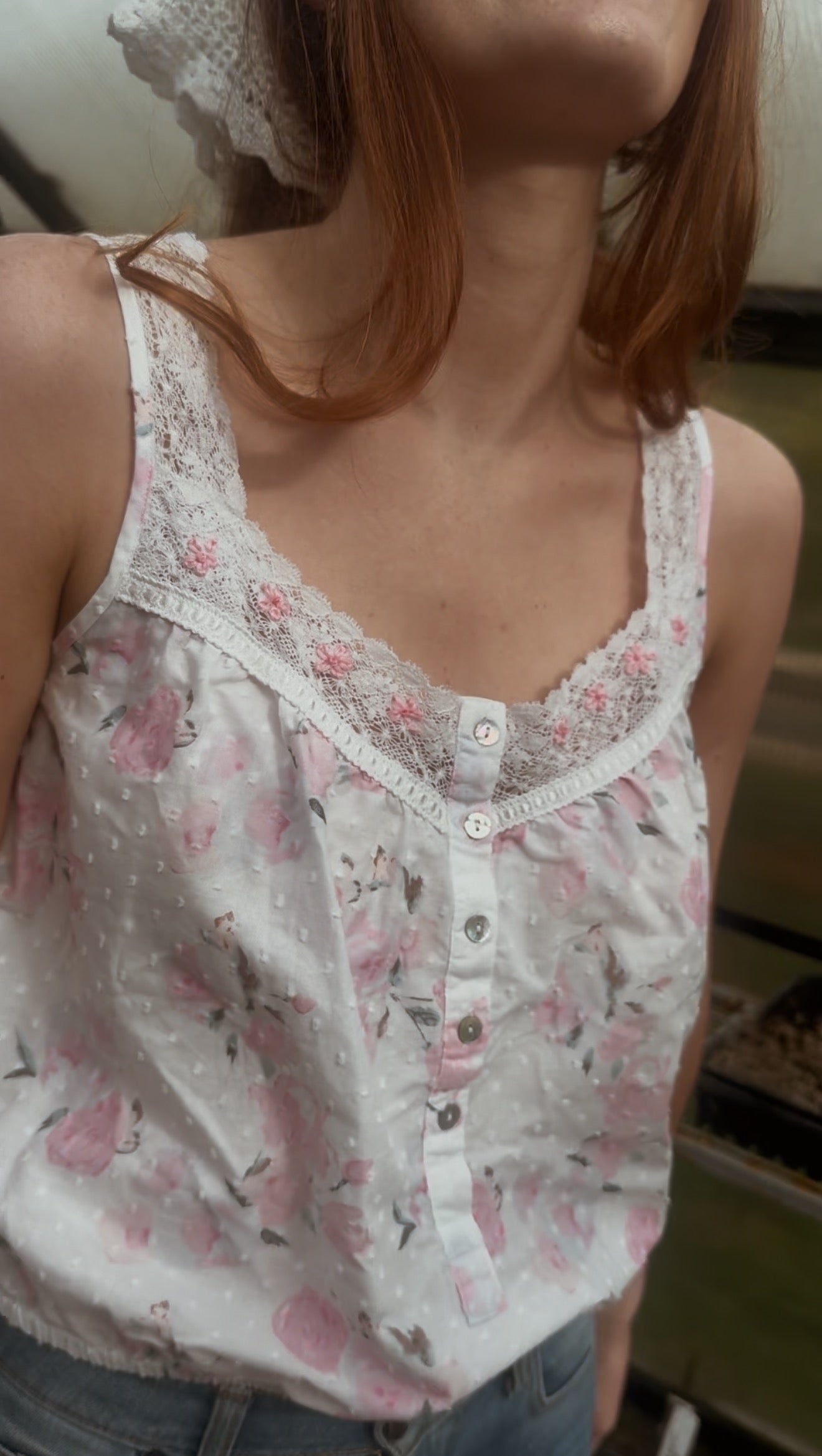 REWORKED - ONE OF A KIND CROP COTTON BLOUSE XS/S