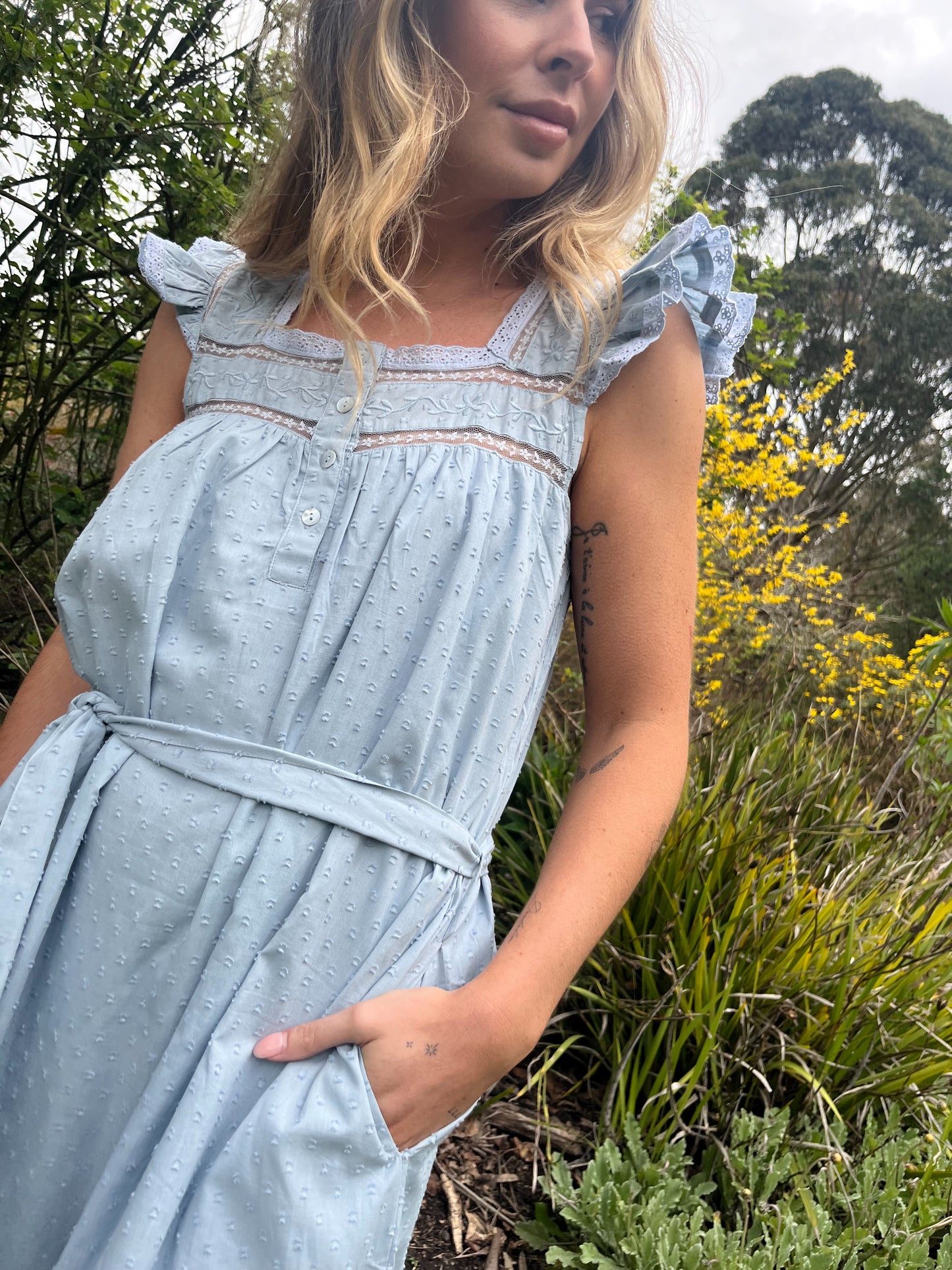 100% RECYCLED COTTON - ALICE DRESS - PASTEL BLUE