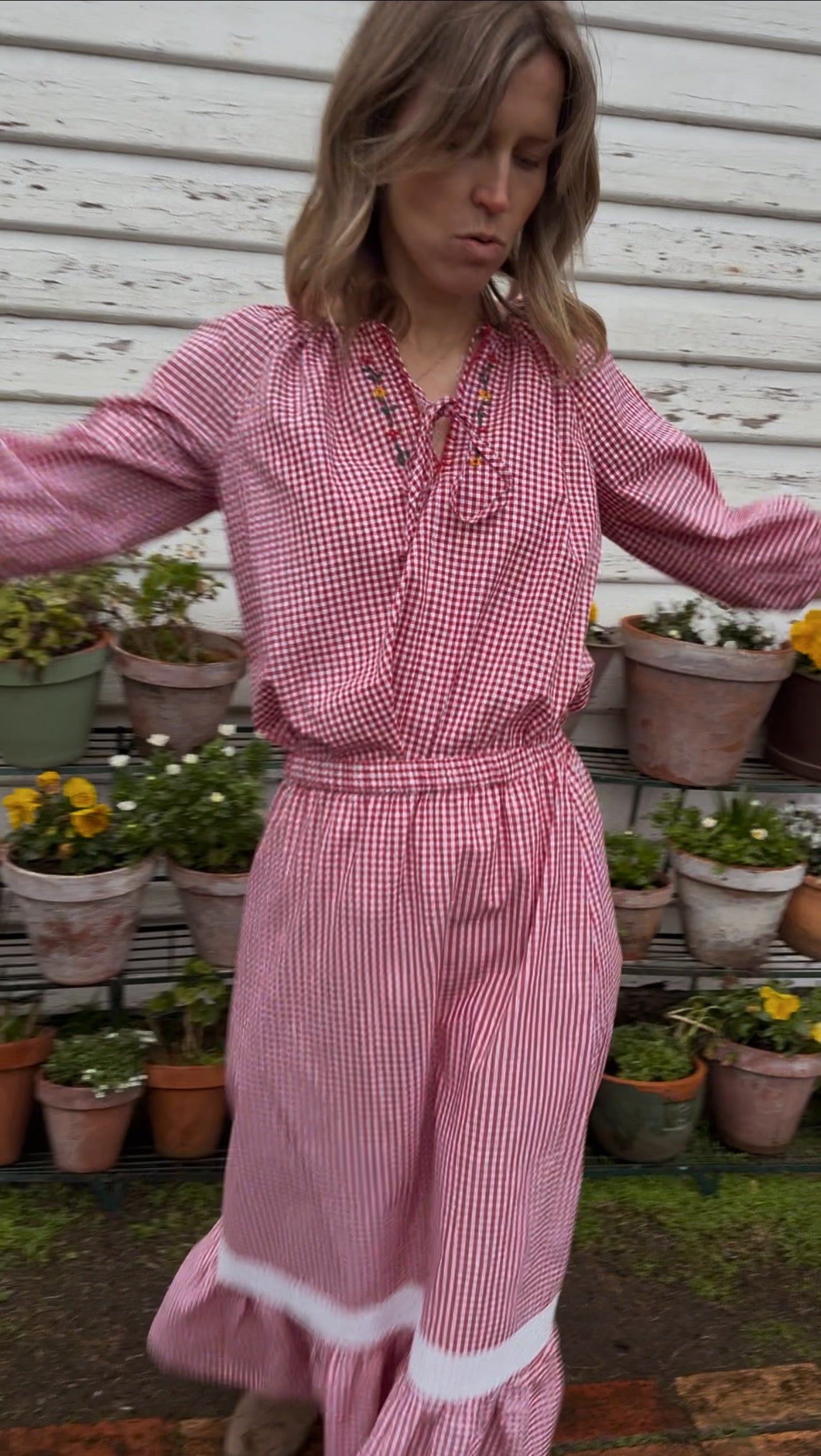 ANYA SMOCK BLOUSE RED GINGHAM
