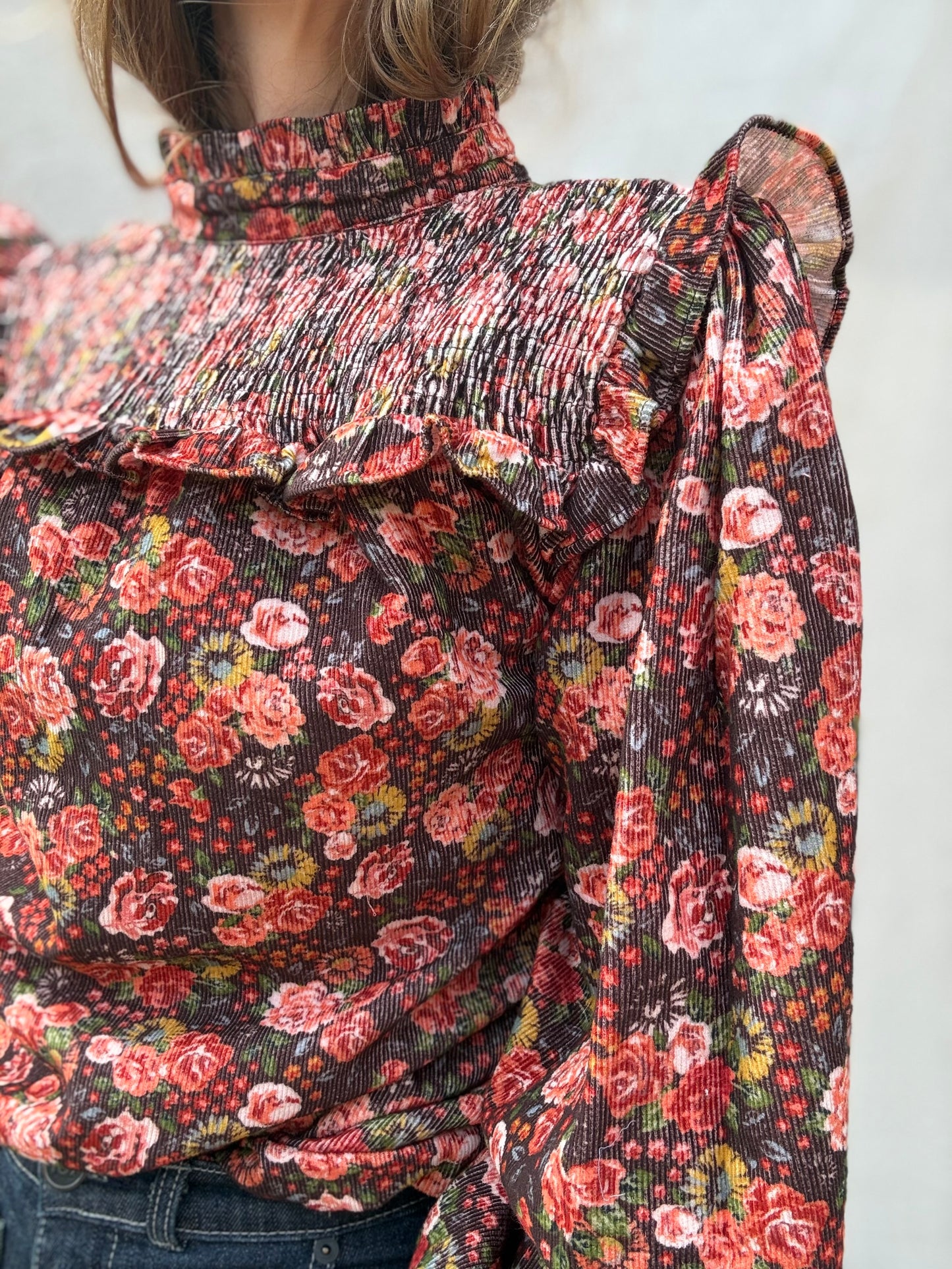 100% RECYCLED COTTON CORDUROY- BAMBI BLOUSE AUTUMNAL FLORAL