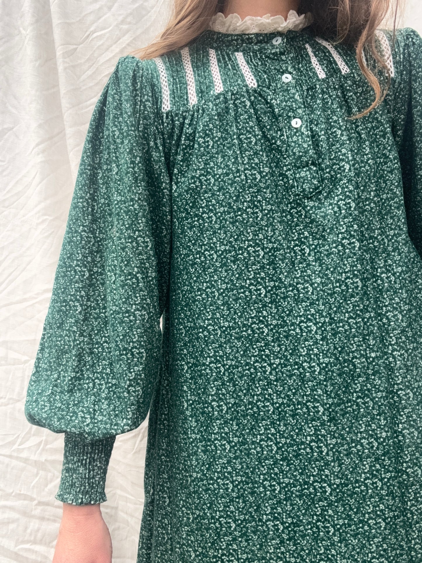 PRELOVED - 100% RECYCLED COTTON CORDUROY - CLOTHILDE DRESS FOREST GREEN MIDI XS