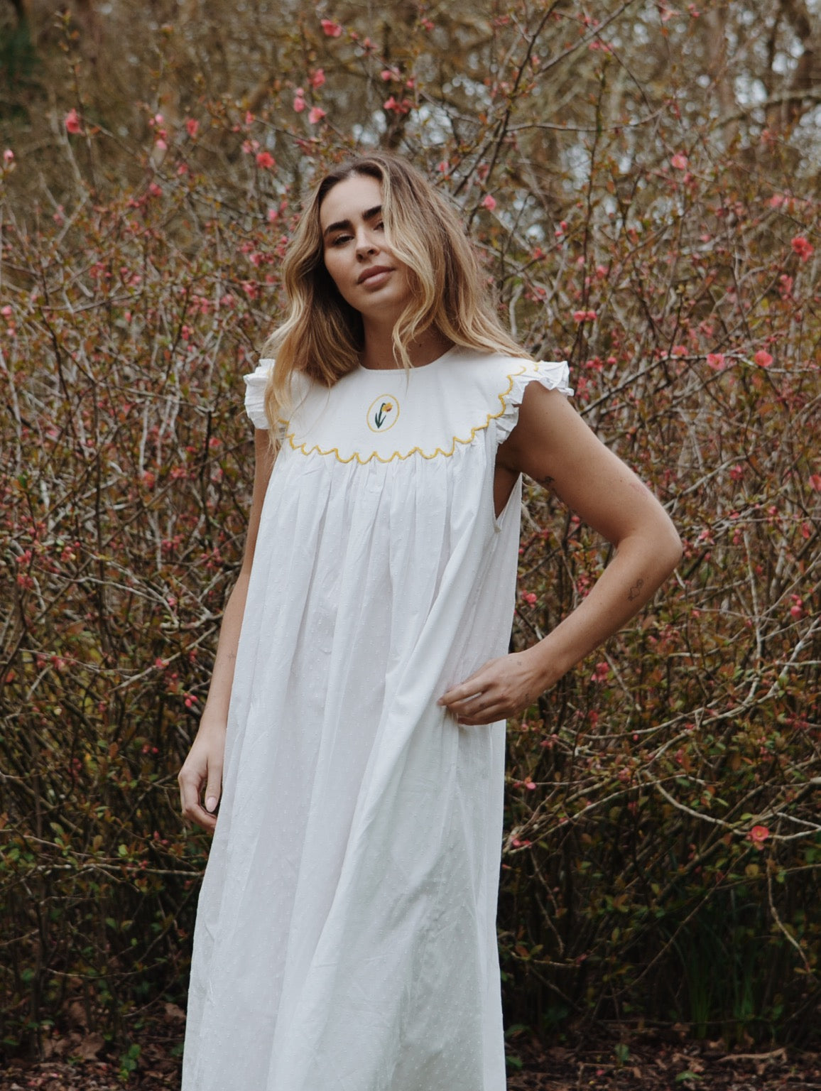100% RECYCLED DOBBY COTTON - SUMMER BREEZE DAFFODIL NIGHT/DAY DRESS ANKOA 100% RECYCLED DOBBY COTTON - SUMMER BREEZE DAFFODIL NIGHT/DAY DRESS ANKOA