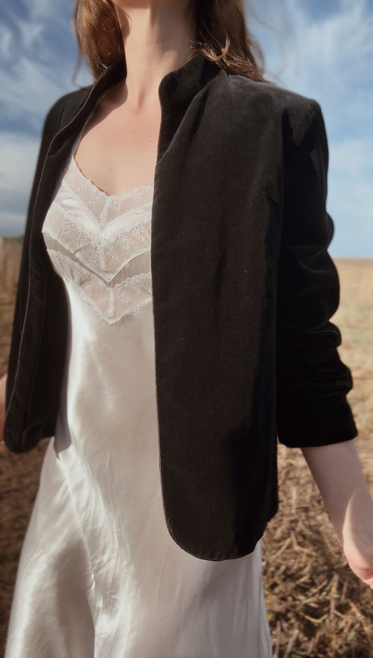 VINTAGE ELIZA BLACK COTTON VELVETEEN JACKET XS - M