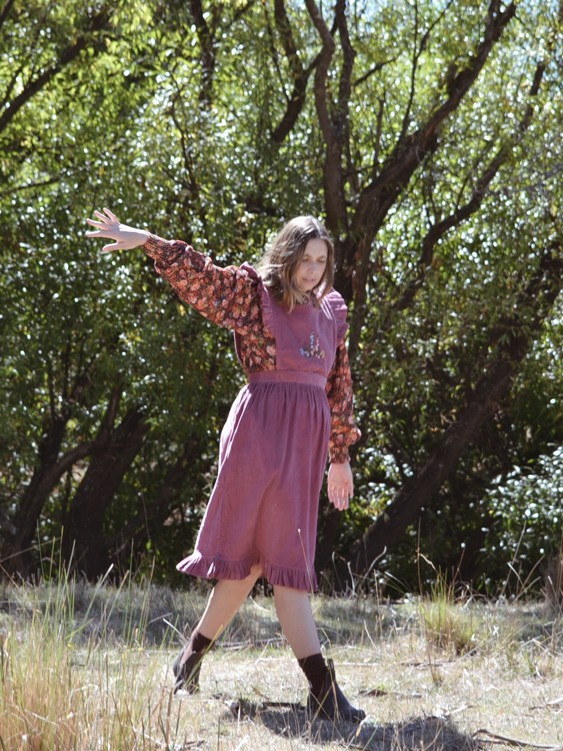 100% RECYCLED COTTON - ANOUK RUFFLE PINAFORE/SKIRT CORDUROY