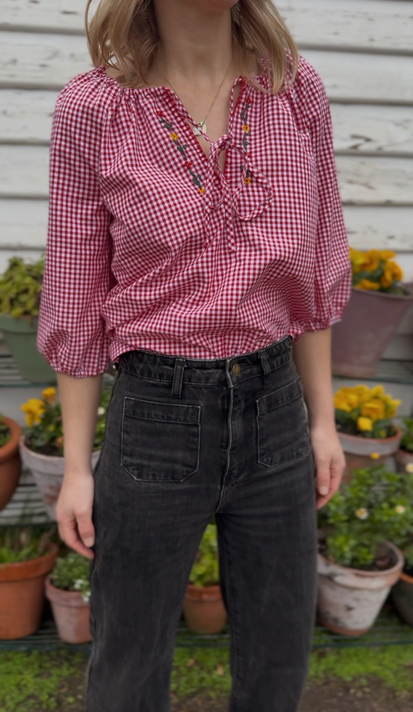 ANYA SMOCK BLOUSE RED GINGHAM