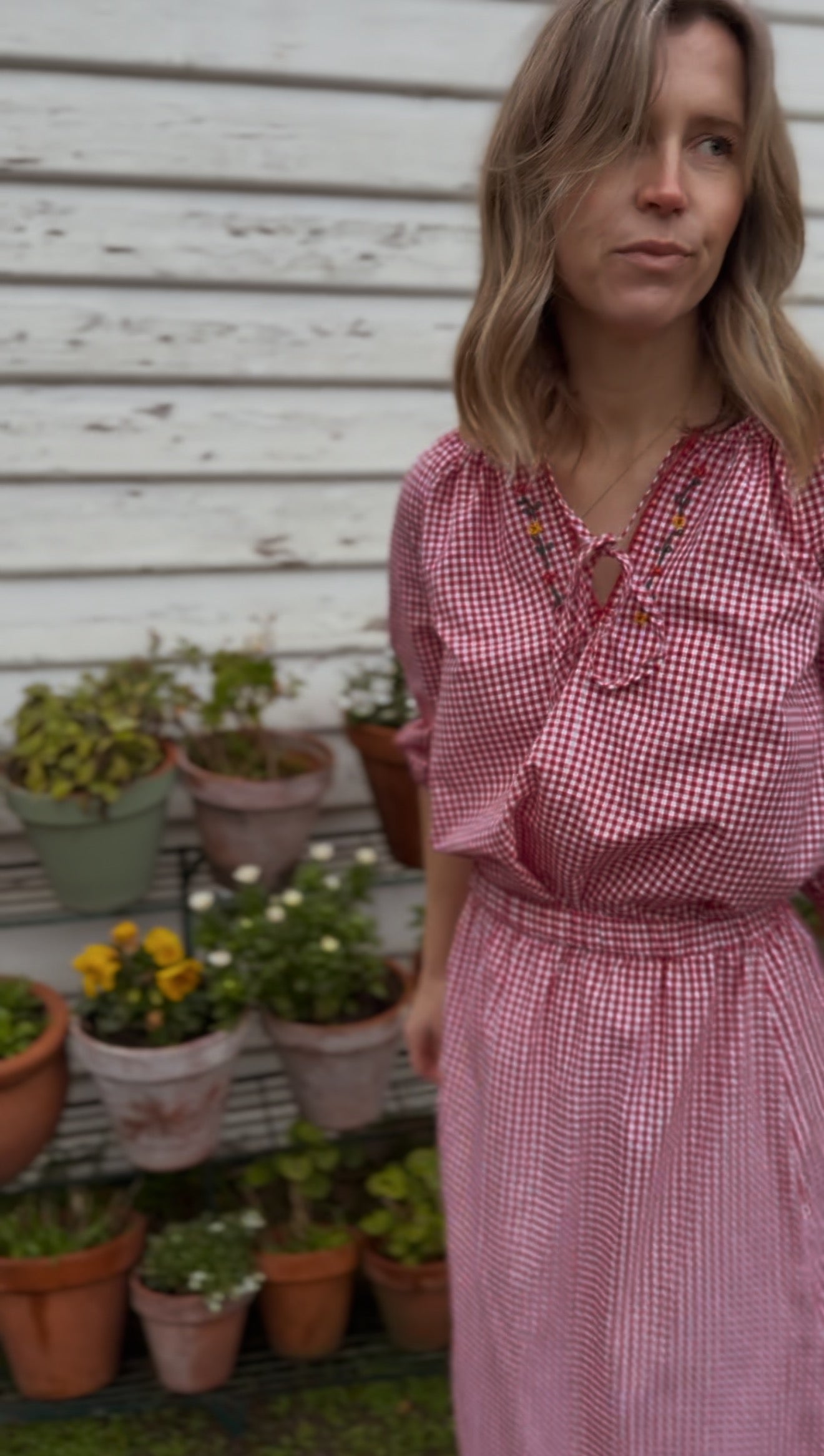 ANYA SMOCK BLOUSE RED GINGHAM