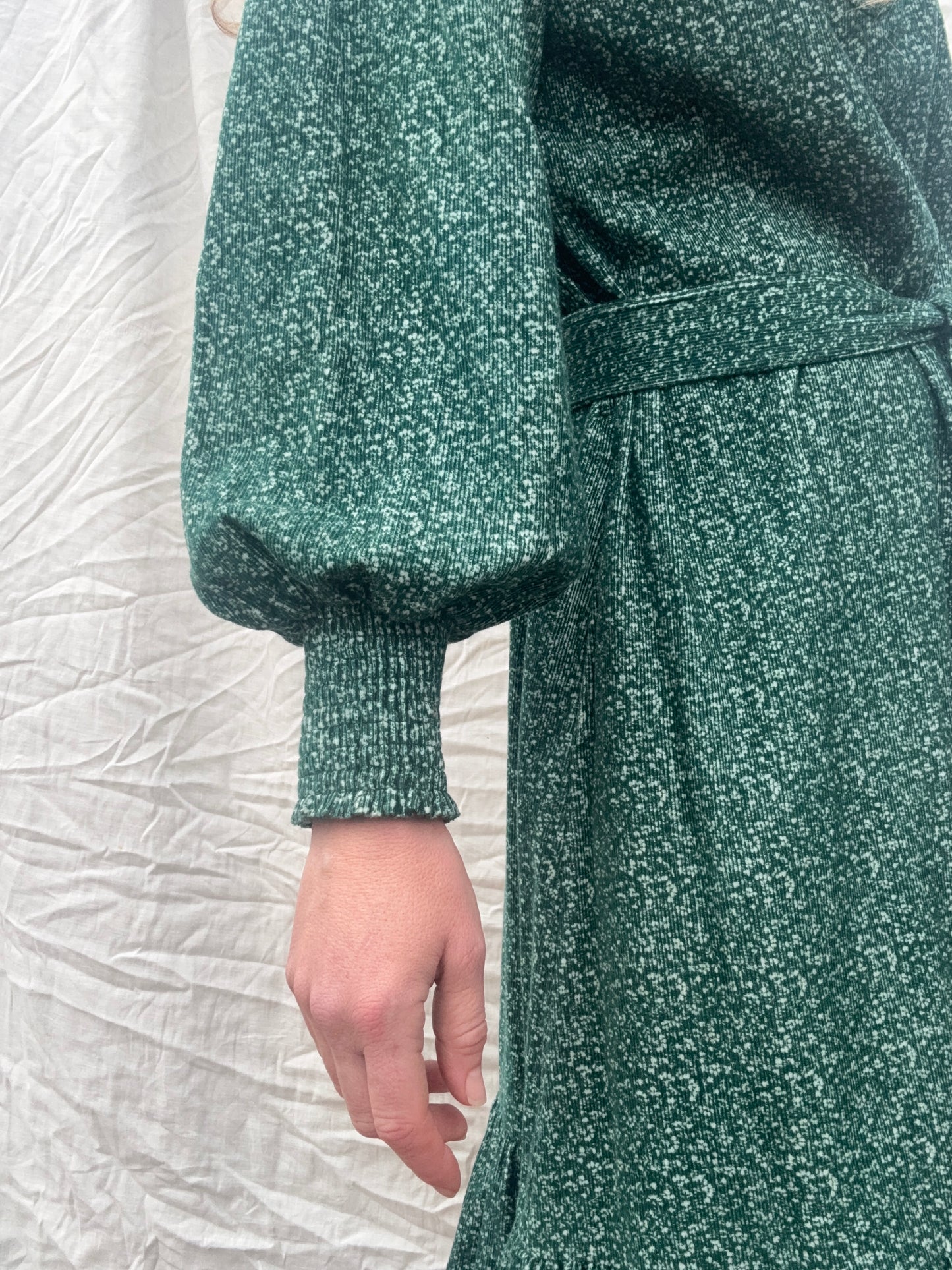 PRELOVED - 100% RECYCLED COTTON CORDUROY - CLOTHILDE DRESS FOREST GREEN MIDI XS