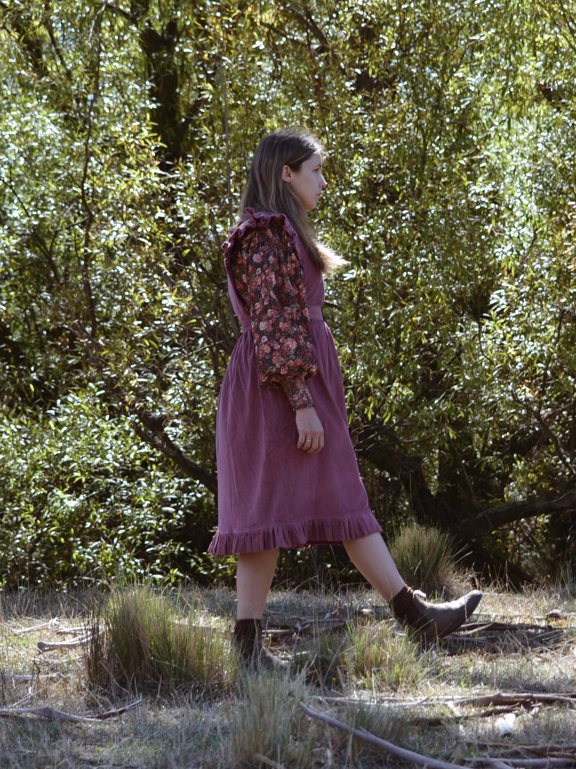 100% RECYCLED COTTON - ANOUK RUFFLE PINAFORE/SKIRT CORDUROY