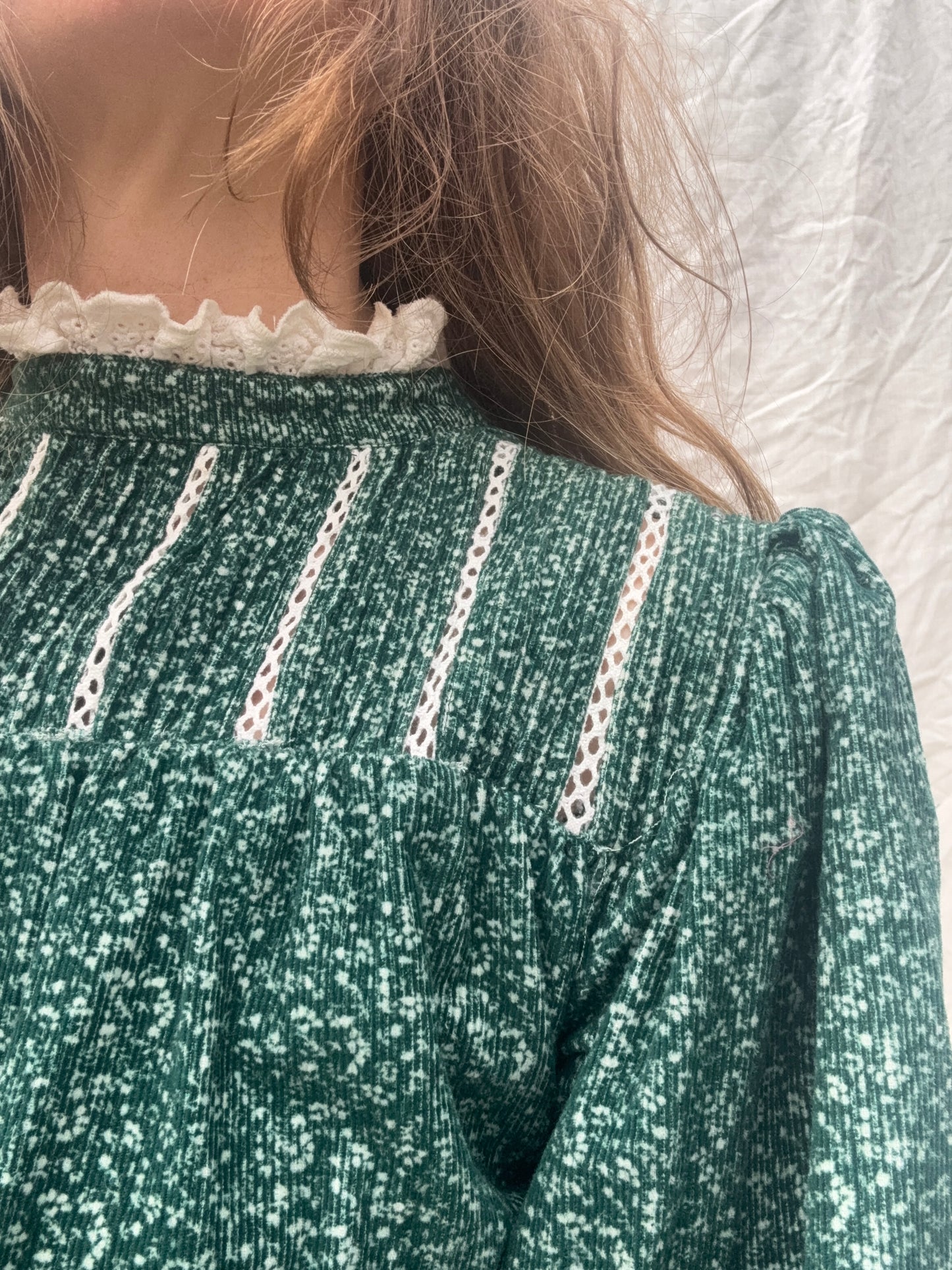 PRELOVED - 100% RECYCLED COTTON CORDUROY - CLOTHILDE DRESS FOREST GREEN MIDI XS