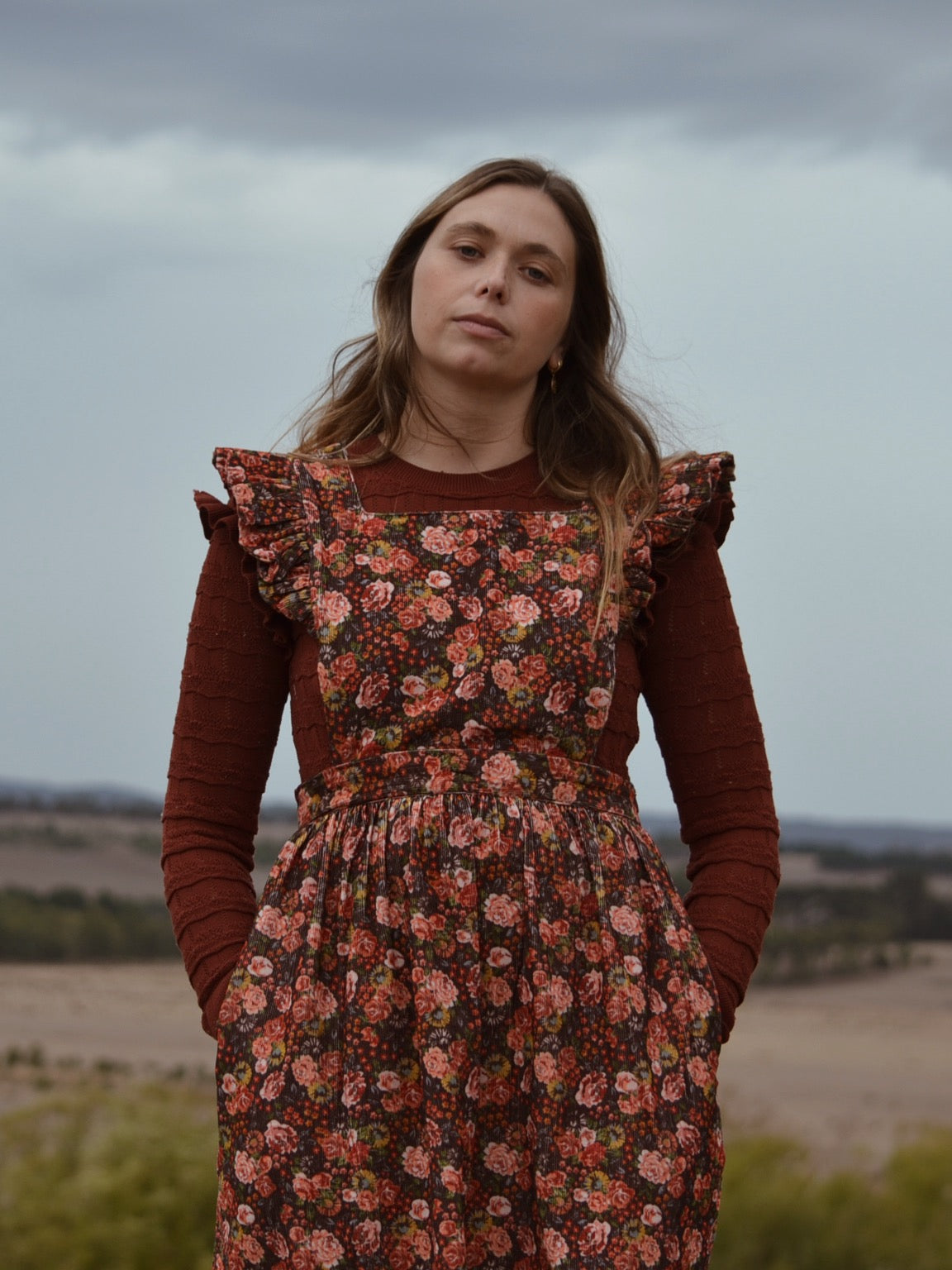 100% RECYCLED COTTON - AUTUMNAL ANOUK RUFFLE PINAFORE/SKIRT CORDUROY