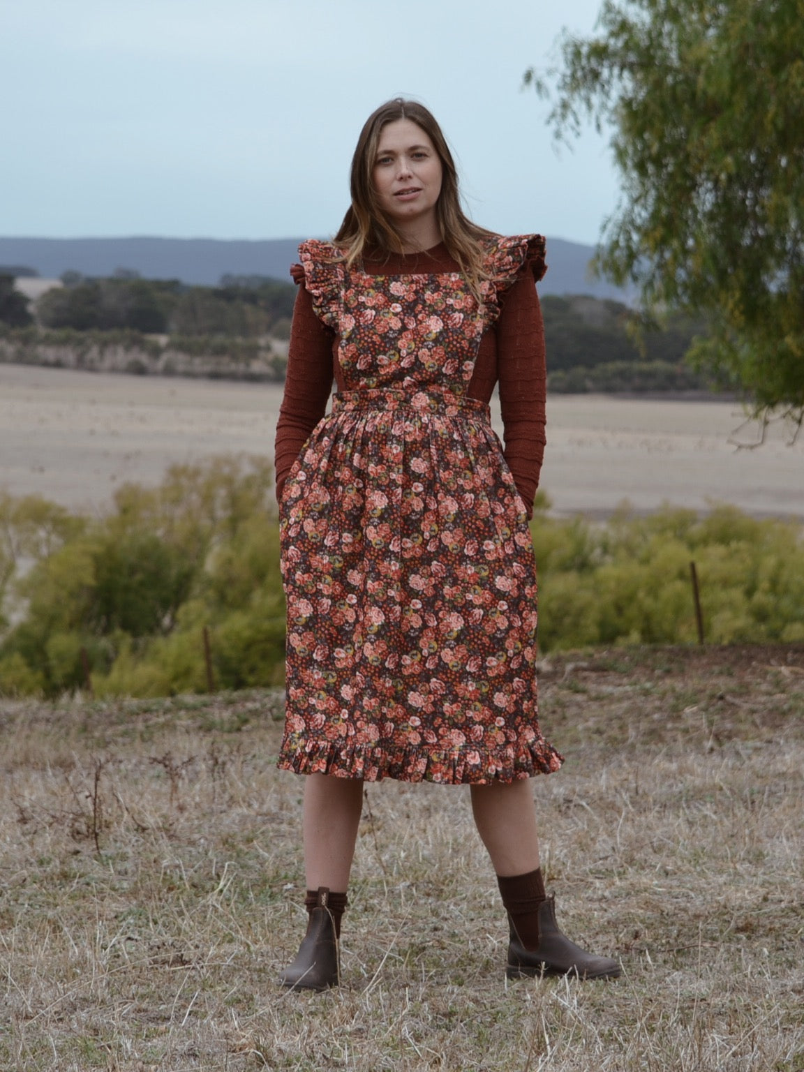 100% RECYCLED COTTON - AUTUMNAL ANOUK RUFFLE PINAFORE/SKIRT CORDUROY