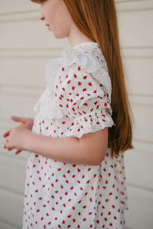 100% RECYCLED COTTON - ANNABELLE GIRL'S STRAWBERRY DRESS